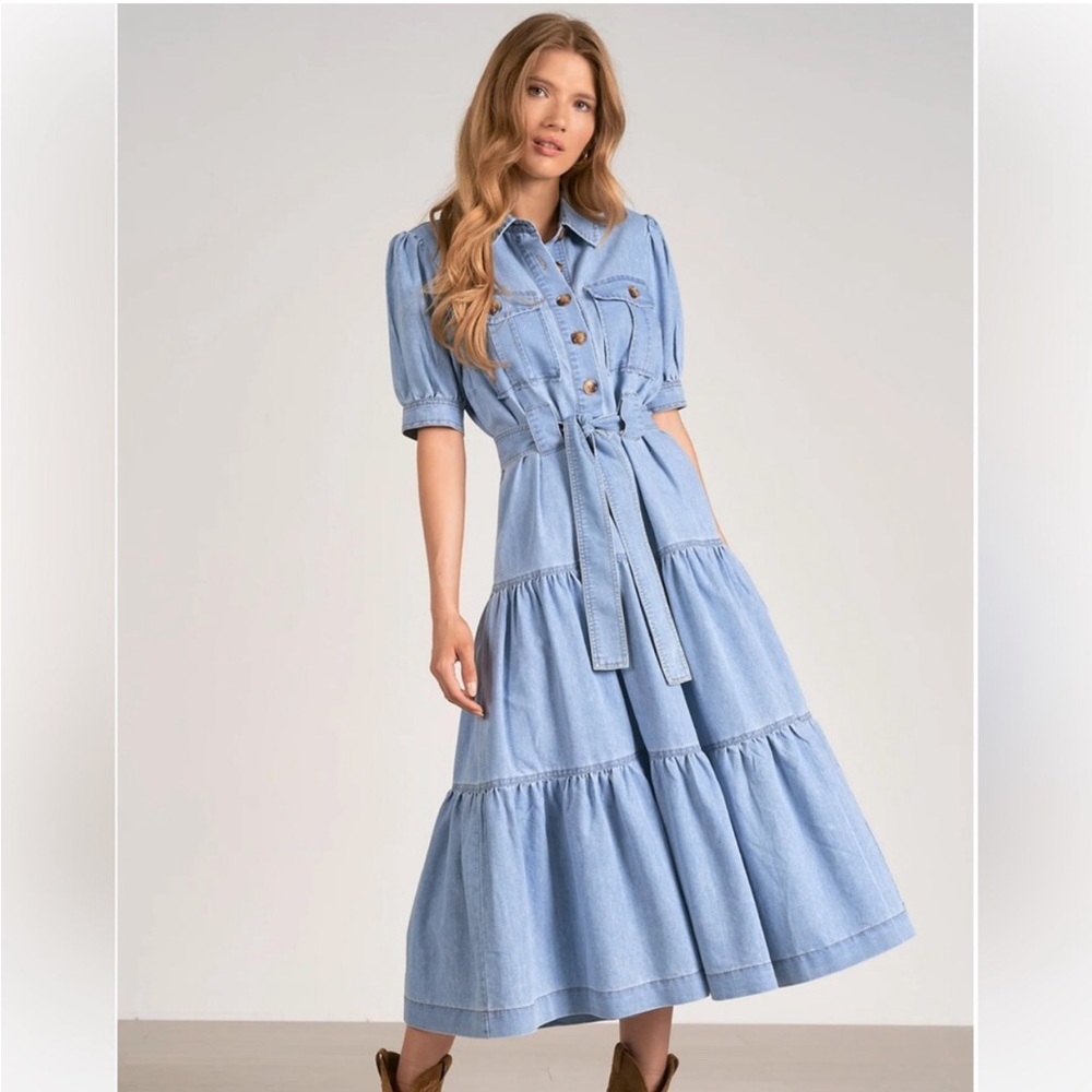 ELAN Denim Maxi Shirt Dress